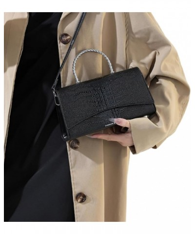 Women Vegan Leather Evening Handbag Crocodile Pattern Handle Clutch Purse Cross Body Envelope Bag B-black $16.00 Evening Bags