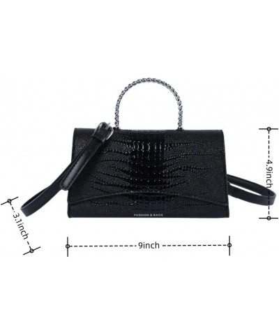 Women Vegan Leather Evening Handbag Crocodile Pattern Handle Clutch Purse Cross Body Envelope Bag B-black $16.00 Evening Bags