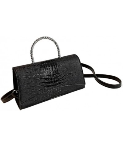 Women Vegan Leather Evening Handbag Crocodile Pattern Handle Clutch Purse Cross Body Envelope Bag B-black $16.00 Evening Bags