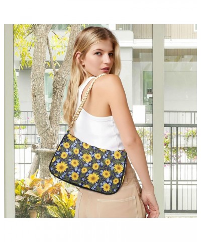 Sunflowers Crossbody Bag for Women Trendy Roomy Purses Shoulder Bag with Chain Strap Multi Pocket Evening Bag for Travel Part...