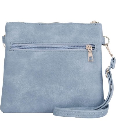 Essential Casual Functional Multi Pocket Double Zipper Crossbody Purse Bag Shoulder Bag for Women Blue $10.79 Crossbody Bags