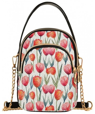 Red Tulip Pattern Women's Crossbody Handbags with Zipper, Casual Leather Cell Phone Purse Crossbody Bags for Ladies $14.03 Cr...