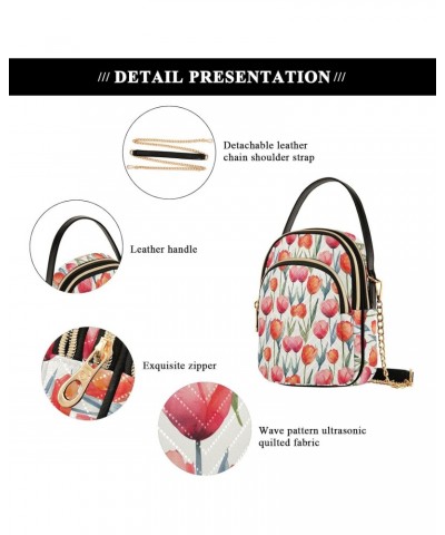 Red Tulip Pattern Women's Crossbody Handbags with Zipper, Casual Leather Cell Phone Purse Crossbody Bags for Ladies $14.03 Cr...