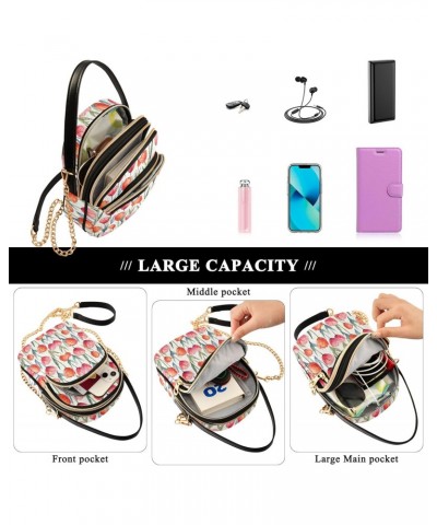 Red Tulip Pattern Women's Crossbody Handbags with Zipper, Casual Leather Cell Phone Purse Crossbody Bags for Ladies $14.03 Cr...