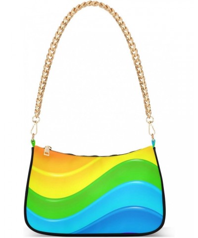 Clutch Shoulder Bags Tote Evening Purse Handbags for Women Hobo Bags Bright Rainbow Waves with Zipper Closure $13.44 Totes