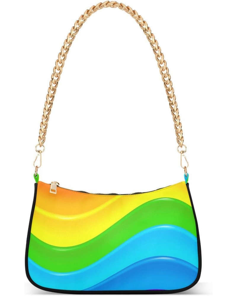 Clutch Shoulder Bags Tote Evening Purse Handbags for Women Hobo Bags Bright Rainbow Waves with Zipper Closure $13.44 Totes