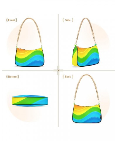 Clutch Shoulder Bags Tote Evening Purse Handbags for Women Hobo Bags Bright Rainbow Waves with Zipper Closure $13.44 Totes