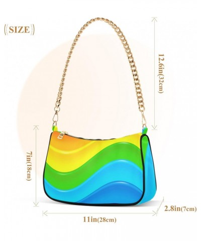 Clutch Shoulder Bags Tote Evening Purse Handbags for Women Hobo Bags Bright Rainbow Waves with Zipper Closure $13.44 Totes