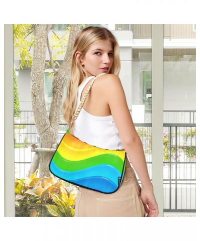 Clutch Shoulder Bags Tote Evening Purse Handbags for Women Hobo Bags Bright Rainbow Waves with Zipper Closure $13.44 Totes