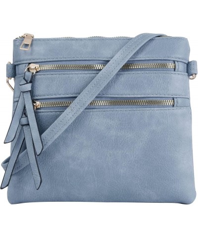 Essential Casual Functional Multi Pocket Double Zipper Crossbody Purse Bag Shoulder Bag for Women Blue $10.79 Crossbody Bags