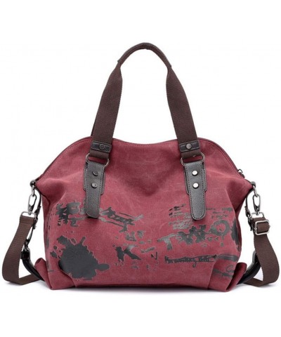 Women Shoulder bags Vintage Hobo Canvas Handbag Top Handle Tote Crossbody Purses Burgundy $52.97 Totes