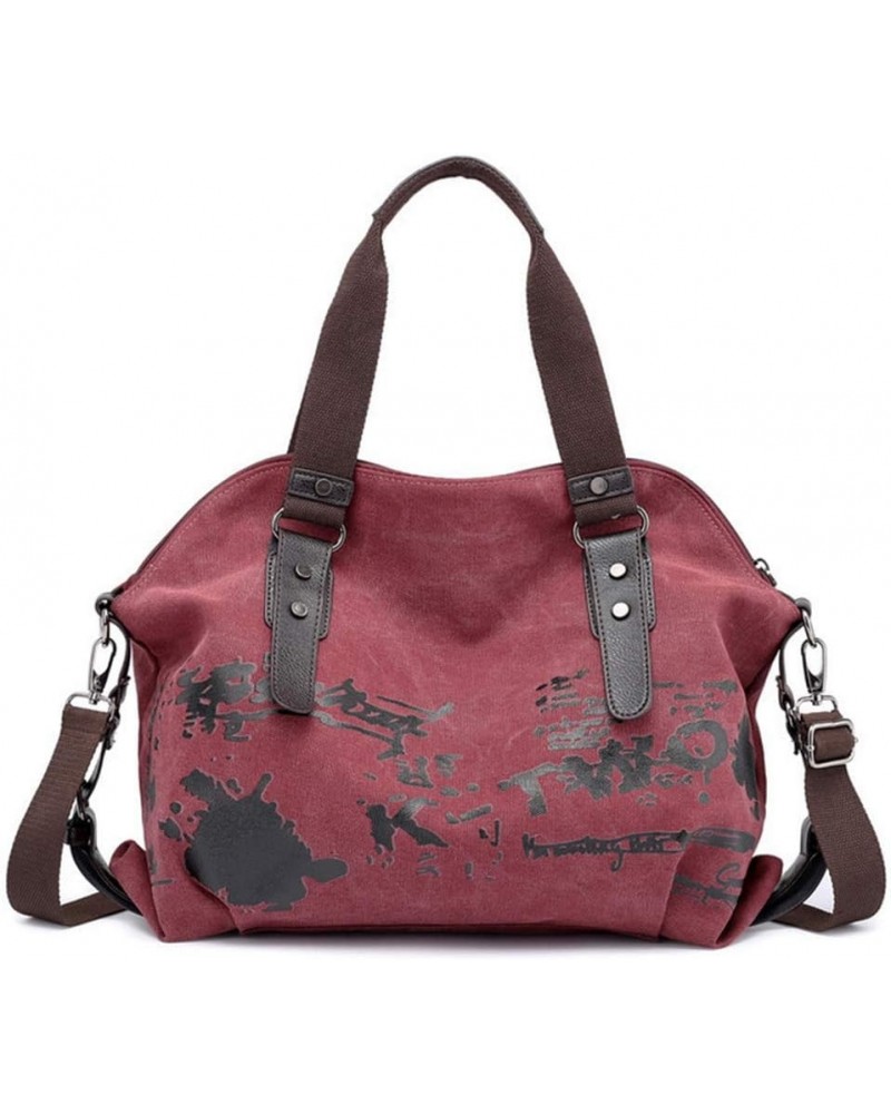 Women Shoulder bags Vintage Hobo Canvas Handbag Top Handle Tote Crossbody Purses Burgundy $52.97 Totes