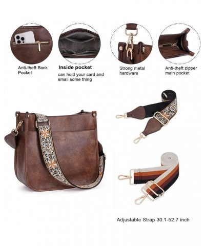 Crossbody Bag Women Vegan Leather Hobo Handbag Trendy Crossbody Shoulder Bag Purses For Women with 2 Adjustable Strap A15-bro...