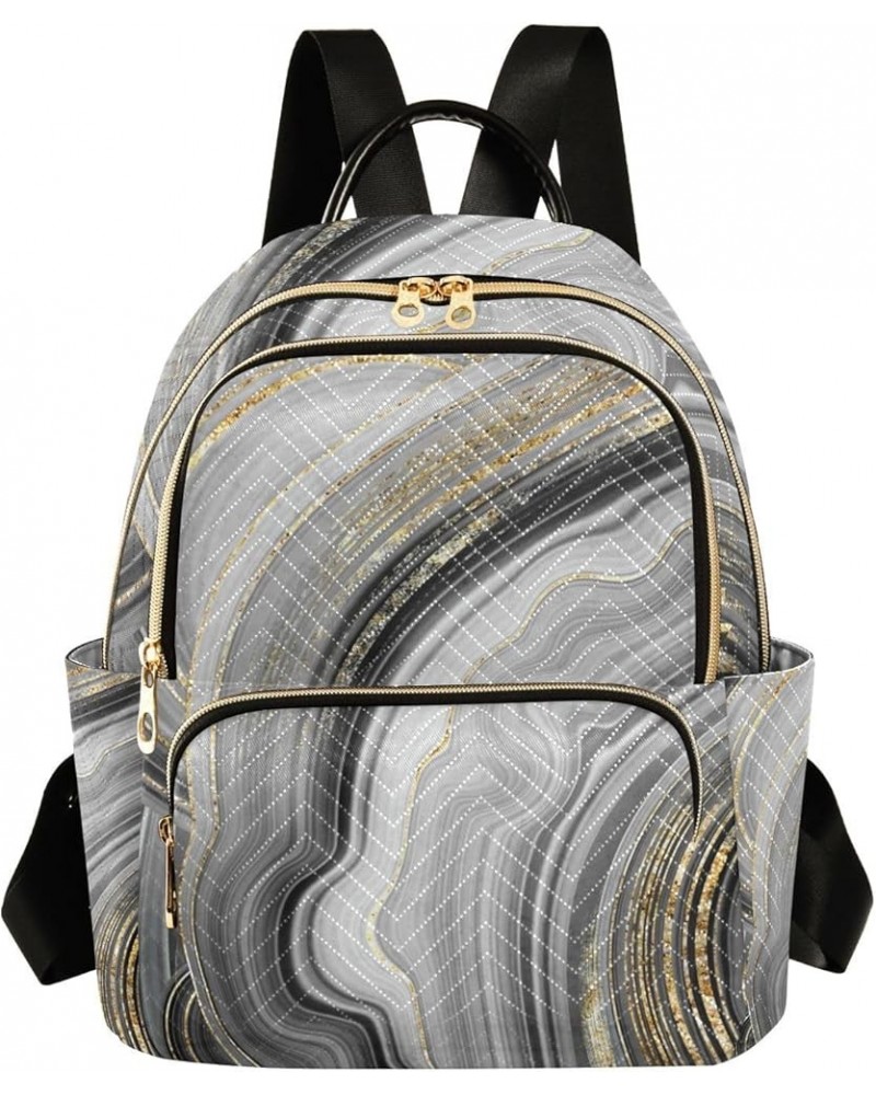 Small Backpack for Women Travel Bag Grey Marble Gold Veins Daypack Purse Fashion Shoulder Bag Rucksack Small B929 $13.25 Back...