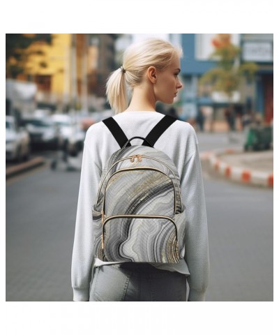 Small Backpack for Women Travel Bag Grey Marble Gold Veins Daypack Purse Fashion Shoulder Bag Rucksack Small B929 $13.25 Back...