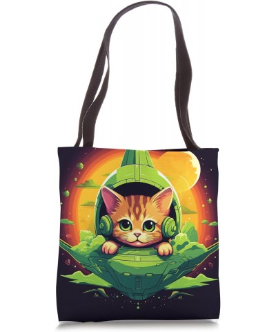 Spaceship Cat galaxy space Cat Alien Kitty Mom Dad Tote Bag $10.37 Totes