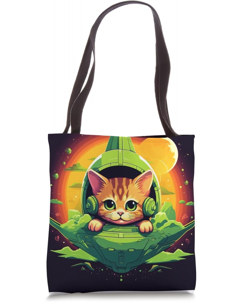 Spaceship Cat galaxy space Cat Alien Kitty Mom Dad Tote Bag $10.37 Totes