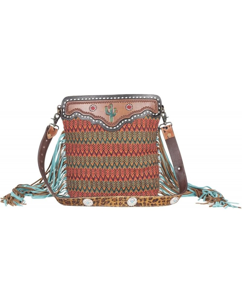 Western Leather Shoulder Bag for Women - Upcycled Canvas Hand-Tooled Bag Accenting Hues $46.00 Shoulder Bags