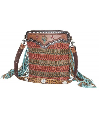 Western Leather Shoulder Bag for Women - Upcycled Canvas Hand-Tooled Bag Accenting Hues $46.00 Shoulder Bags