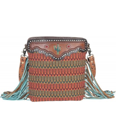 Western Leather Shoulder Bag for Women - Upcycled Canvas Hand-Tooled Bag Accenting Hues $46.00 Shoulder Bags