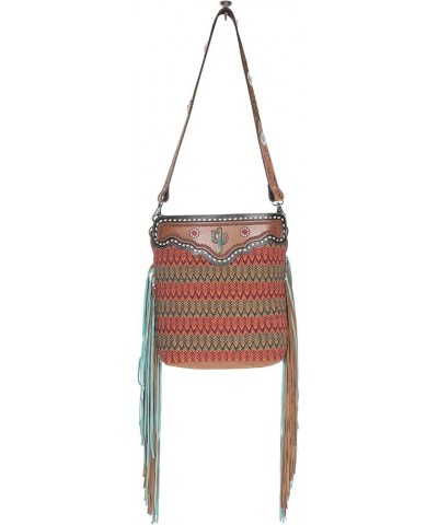 Western Leather Shoulder Bag for Women - Upcycled Canvas Hand-Tooled Bag Accenting Hues $46.00 Shoulder Bags