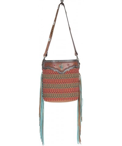 Western Leather Shoulder Bag for Women - Upcycled Canvas Hand-Tooled Bag Accenting Hues $46.00 Shoulder Bags