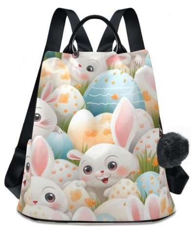 Easter Bunny Polka Dot Eggs Travel Backpack Purse for Women Multipurpose Design Ladies Fashion Bag with Pompom $18.40 Backpacks