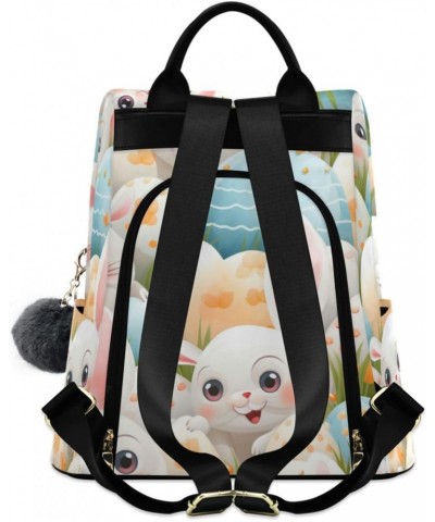 Easter Bunny Polka Dot Eggs Travel Backpack Purse for Women Multipurpose Design Ladies Fashion Bag with Pompom $18.40 Backpacks