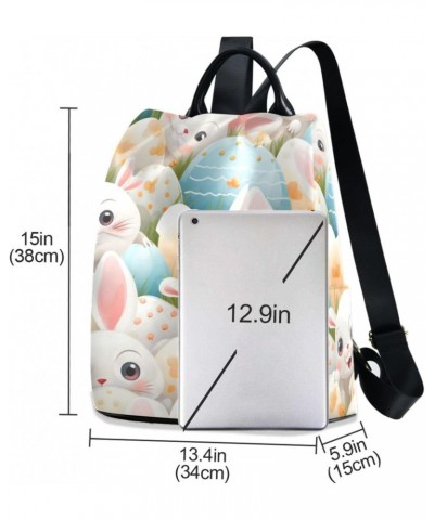 Easter Bunny Polka Dot Eggs Travel Backpack Purse for Women Multipurpose Design Ladies Fashion Bag with Pompom $18.40 Backpacks