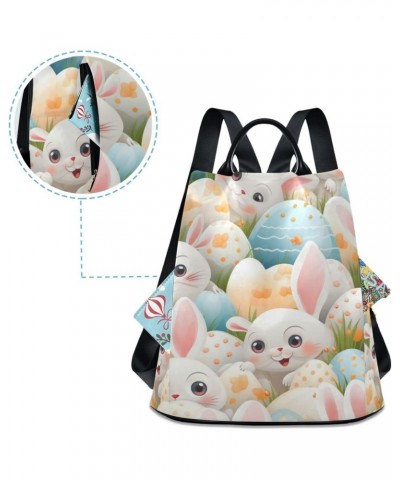 Easter Bunny Polka Dot Eggs Travel Backpack Purse for Women Multipurpose Design Ladies Fashion Bag with Pompom $18.40 Backpacks