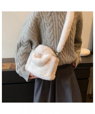 Fluffy Plush Tote Bag for Women Soft Solid Color Handbag Top Handle Bag Female Autumn Winter Shoulder Crossbody Bag White $19...