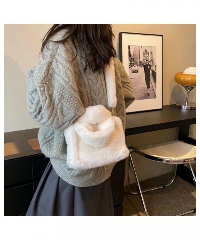 Fluffy Plush Tote Bag for Women Soft Solid Color Handbag Top Handle Bag Female Autumn Winter Shoulder Crossbody Bag White $19...