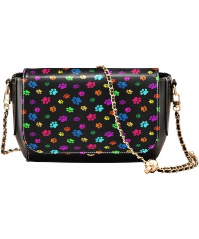 Colorful Dog Paw Print Crossbody Bags for Women Retro Cross Body Purse Small PU Leather Shoulder Handbags with Chain Strap $1...