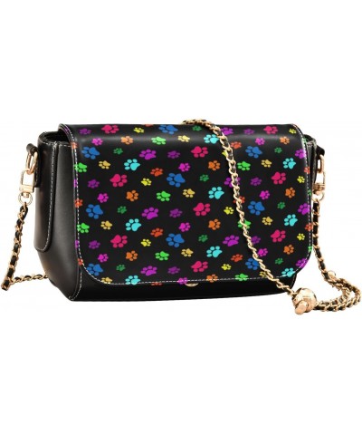 Colorful Dog Paw Print Crossbody Bags for Women Retro Cross Body Purse Small PU Leather Shoulder Handbags with Chain Strap $1...