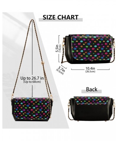 Colorful Dog Paw Print Crossbody Bags for Women Retro Cross Body Purse Small PU Leather Shoulder Handbags with Chain Strap $1...