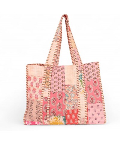 Womens Handbags Quilted Tote Bags Vintage Patchworke Handbag Handblock Floral Printed Bag Pink $31.71 Totes