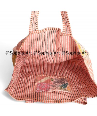 Womens Handbags Quilted Tote Bags Vintage Patchworke Handbag Handblock Floral Printed Bag Pink $31.71 Totes