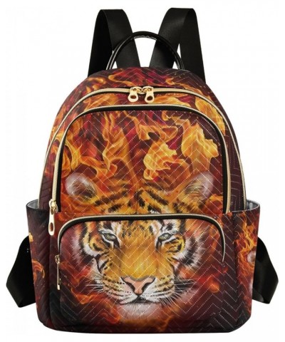 Tiger Head Close Up W/Fire Small Backpack Purse for Women Travel Bag Fashion Daypack Back Pack Shoulder Bag Multicolor Medium...