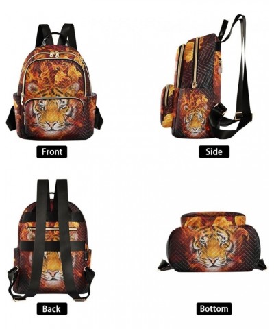 Tiger Head Close Up W/Fire Small Backpack Purse for Women Travel Bag Fashion Daypack Back Pack Shoulder Bag Multicolor Medium...