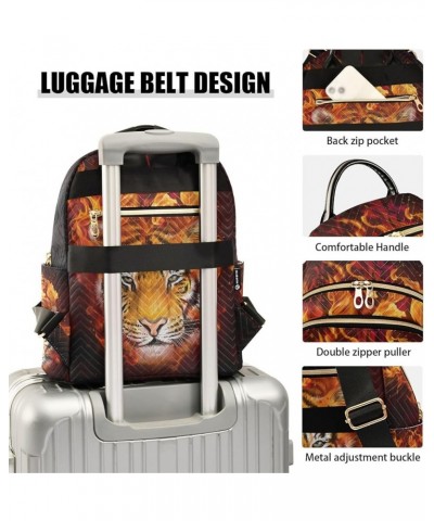 Tiger Head Close Up W/Fire Small Backpack Purse for Women Travel Bag Fashion Daypack Back Pack Shoulder Bag Multicolor Medium...