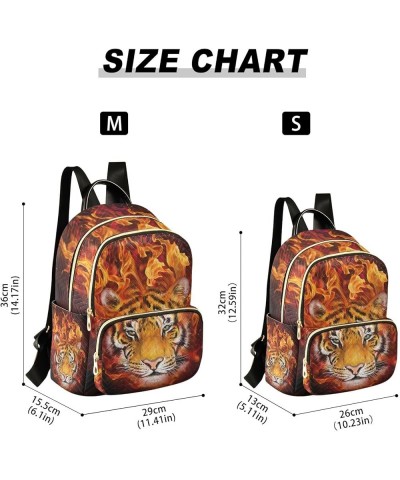 Tiger Head Close Up W/Fire Small Backpack Purse for Women Travel Bag Fashion Daypack Back Pack Shoulder Bag Multicolor Medium...