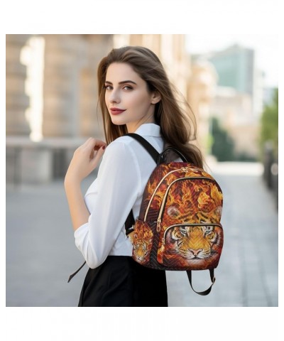 Tiger Head Close Up W/Fire Small Backpack Purse for Women Travel Bag Fashion Daypack Back Pack Shoulder Bag Multicolor Medium...