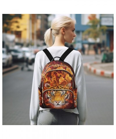 Tiger Head Close Up W/Fire Small Backpack Purse for Women Travel Bag Fashion Daypack Back Pack Shoulder Bag Multicolor Medium...