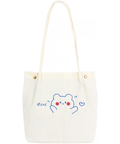 Corduroy Totes Bag Women Girls Corduroy Shoulder Bag Cute Cartoon Embroidery Casual Shoulder Tote 7159+white $9.50 Totes