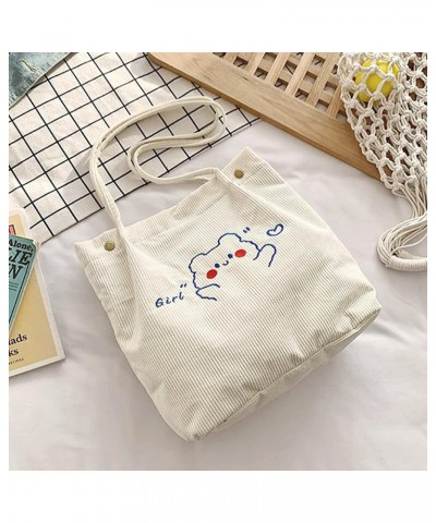 Corduroy Totes Bag Women Girls Corduroy Shoulder Bag Cute Cartoon Embroidery Casual Shoulder Tote 7159+white $9.50 Totes