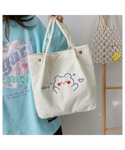 Corduroy Totes Bag Women Girls Corduroy Shoulder Bag Cute Cartoon Embroidery Casual Shoulder Tote 7159+white $9.50 Totes