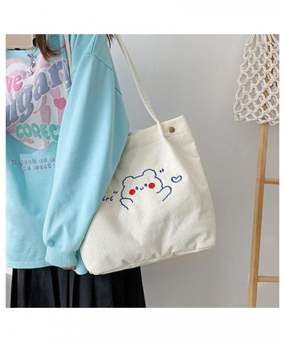 Corduroy Totes Bag Women Girls Corduroy Shoulder Bag Cute Cartoon Embroidery Casual Shoulder Tote 7159+white $9.50 Totes