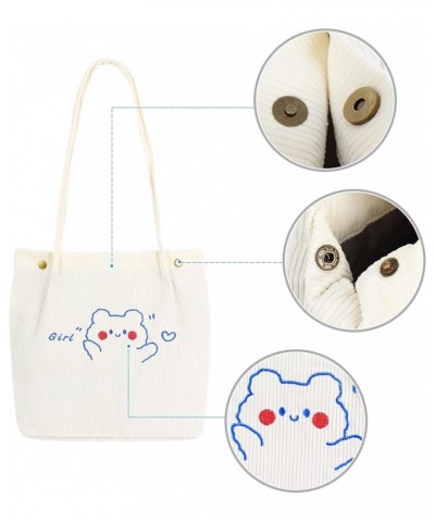 Corduroy Totes Bag Women Girls Corduroy Shoulder Bag Cute Cartoon Embroidery Casual Shoulder Tote 7159+white $9.50 Totes