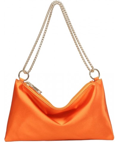 Women's Satin Evening Handbag Shoulder Bag Purse Orange $14.49 Evening Bags