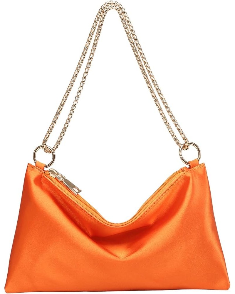 Women's Satin Evening Handbag Shoulder Bag Purse Orange $14.49 Evening Bags